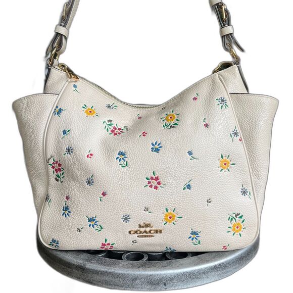 Coach Wild Meadow Rori Pebbled Leather Cream Floral Shoulder Bag - Picture 1 of 10